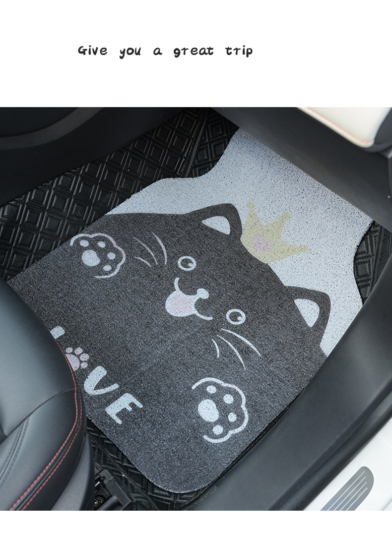 Big Face cat car foot mat cartoon non-slip wear-resistant car floor mat Universal single piece wire ring car foot mat