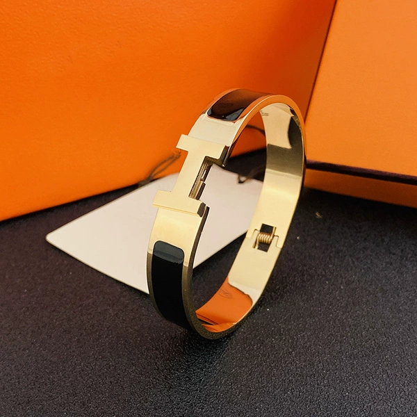 Spring buckle low version h bracelet. Rose gold+black