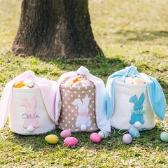 パーソナライズされた刺繍クロスボーダーイースターバニーバッグバレルバニーバスケットイースターエッグコレクションバスケット