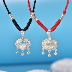 純銀990網紅鏤空3D小福鎖 鈴鐺小銀鎖男女情侶款手工編織項鍊禮物