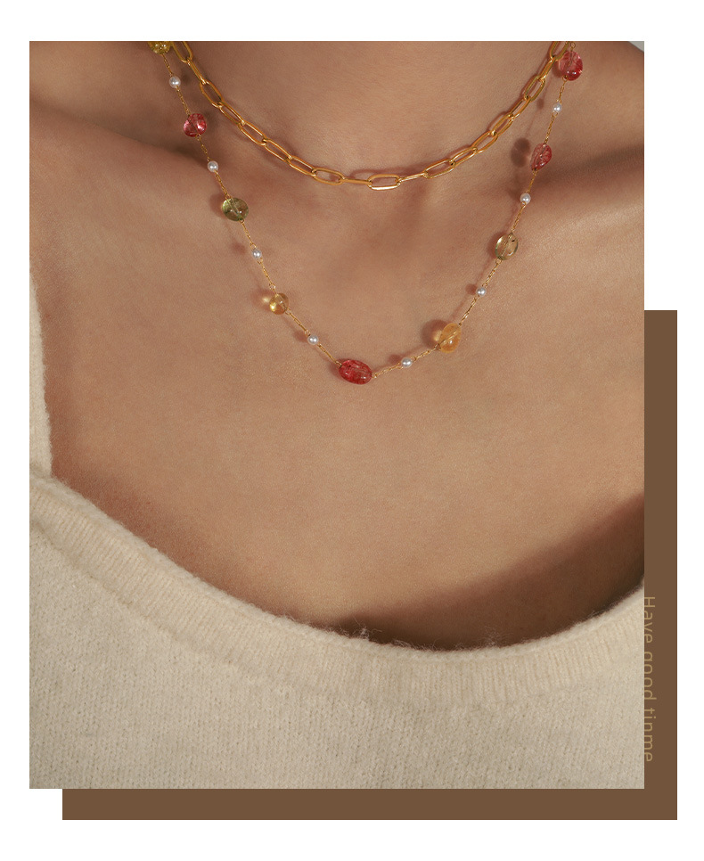 304 Stainless Steel Material Lady Geometric Agate Tiger Eye Titanium Steel Wholesale Pendant Necklace