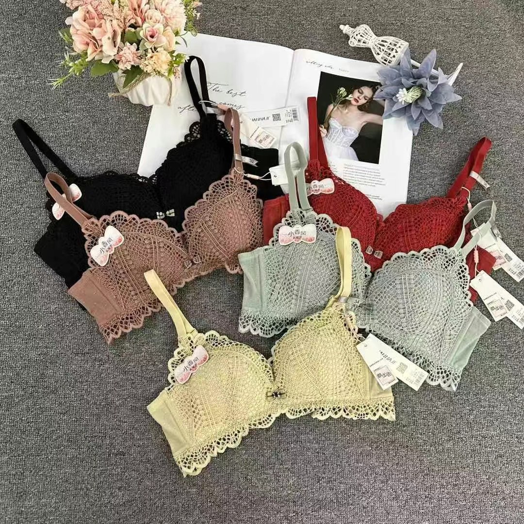 Linnaji 602 nuevo sujetador sin aros de lunares de encaje ligero y translúcido, ropa interior femenina de copa AB fina de moda suave