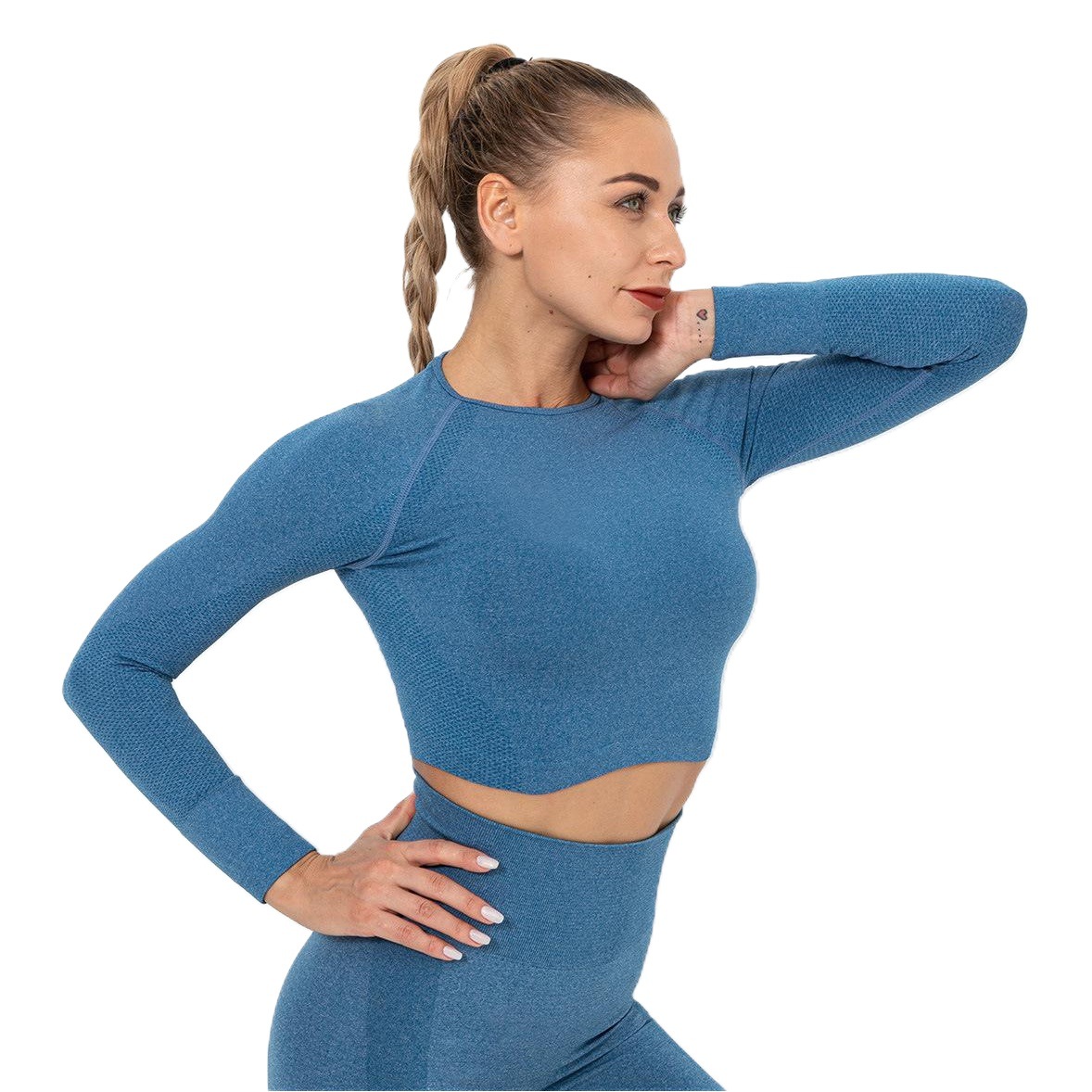 Liquidación: Top de manga larga de punto sin costuras, sexy, de color sólido, ropa de yoga para mujer, camiseta deportiva transpirable para correr y hacer ejercicio.