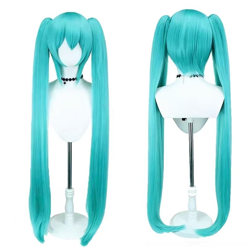 Hatsune Miku cosplay wig, 2D Miku anime, double ponytail with claw clip, green long straight hair Hatsune Miku cosplay wig, 2D Miku anime, double ponytail with claw clip, green long straight hair