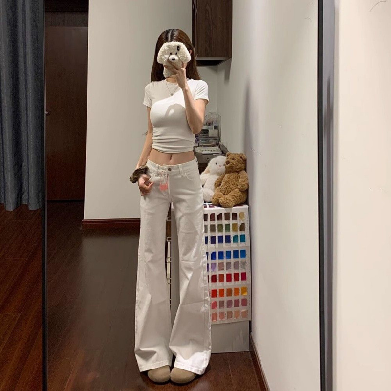 White American-Style Flared Jeans for Hot Girls 2026 Low-Waist Casual Versatile Floor-Length New Loose Slimming Bell-Bottom Pants White American-Style Flared Jeans for Hot Girls 2026 Low-Waist Casual Versatile Floor-Length New Loose Slimming Bell-Bottom Pants