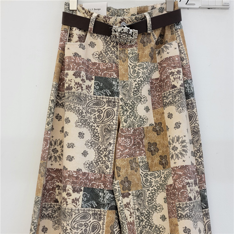 Pantalones informáticos de impresión digital retro europea y americana, mujeres sueltas, calles delgadas, pantalones largos de piernas anchas americanos image 3