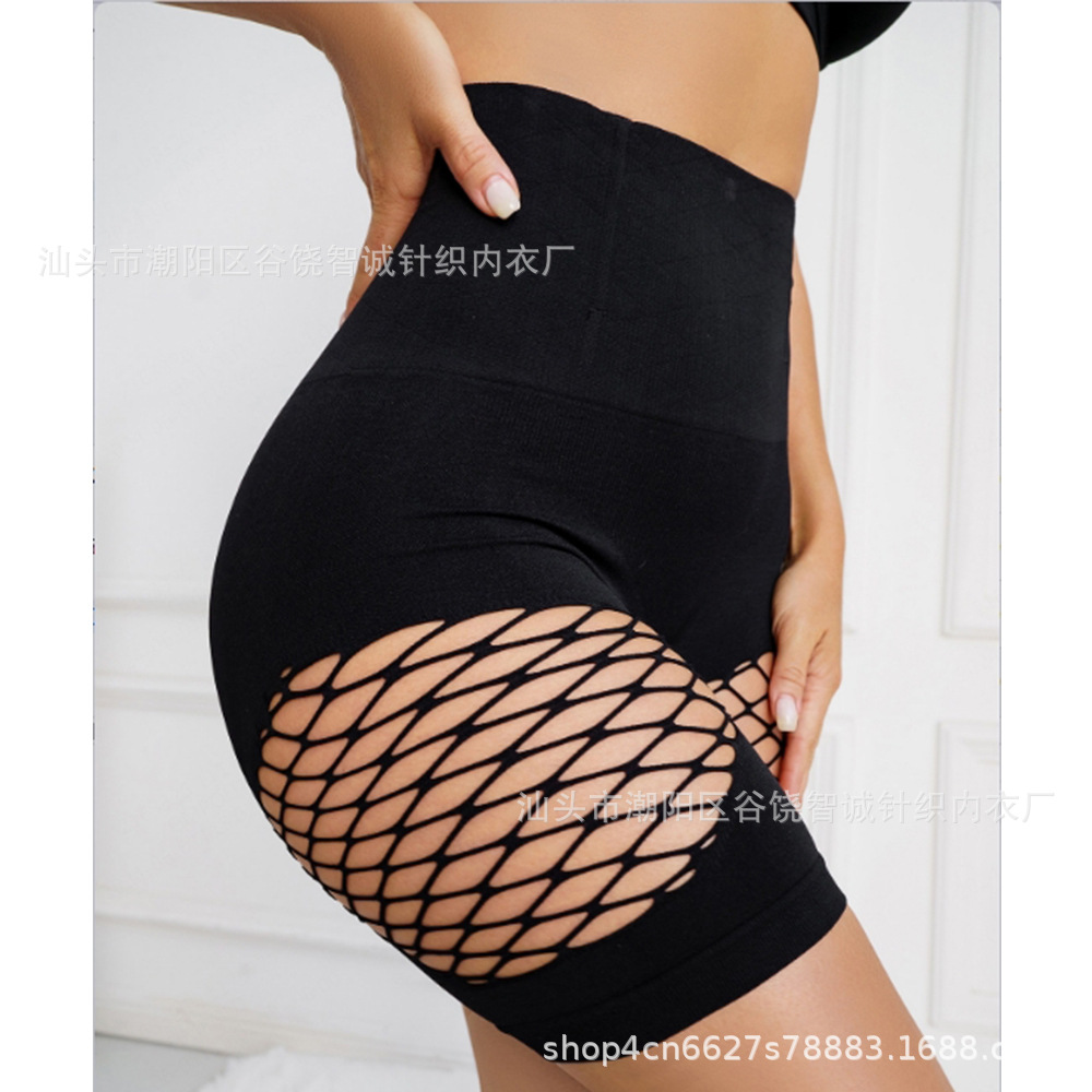 Amazon pantalones de fitness de yoga ajustados transfronterizos europeos y americanos de cintura alta para mujer Levantamiento de cadera vientre que forma pantalones cortos deportivos de malla hueca