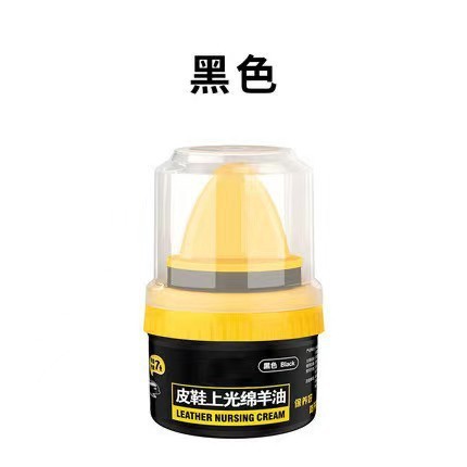 Polish leather shoes with sheep oil black color, color restorer, clear universal care, brush shoe polish