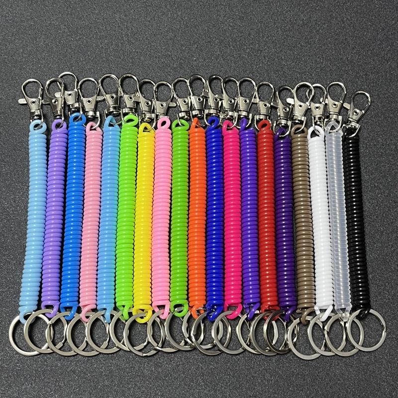 Source factory production high elastic EVA plastic anti-lost telephone line spring rope key chain telescopic buckle lanyard flat ring