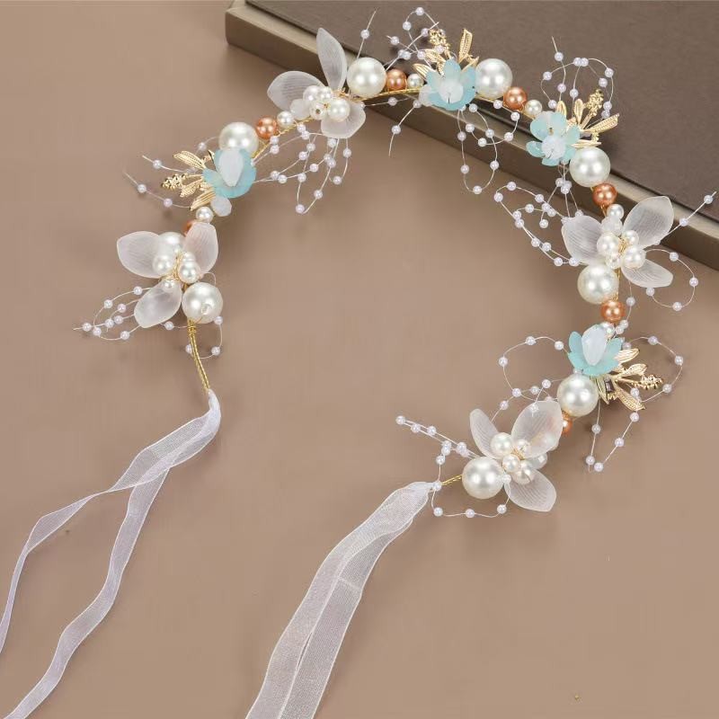 Green headband pearl, flowered