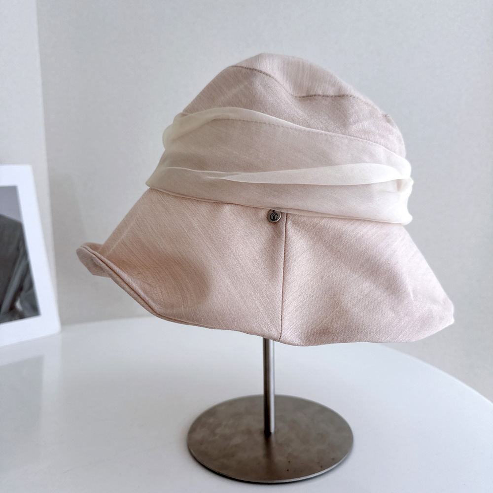 Elegant Luxury Mulberry Silk Ribbon Bucket Hat For Women, Summer Sun Protection Lyocell Cooling Sun Hat - Thumbnail 7