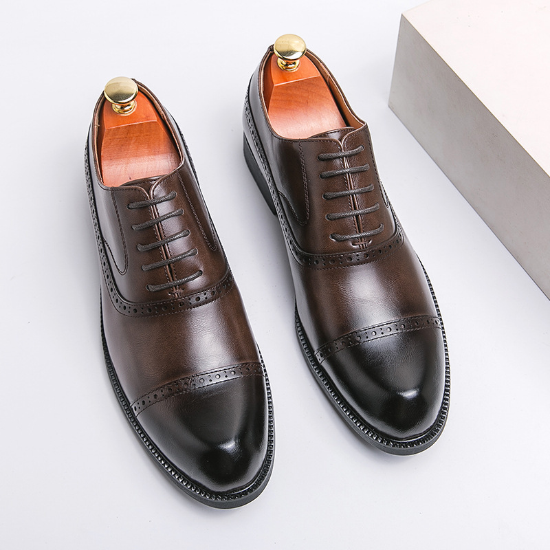 Retro zapatos de cuero de punta para hombres zapatos de color pulido de gran tamaño para hombres de negocios ropa de oficina juvenil zapatos de aumento de suela gruesa image 1