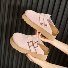 粉色勃肯鞋厚底增高6CM矮个子鞋夏季新款真皮半拖鞋包头凉拖鞋女