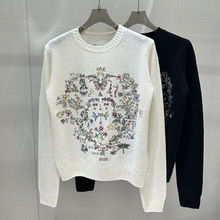 南油高端精品女装刺绣花卉图案针织长袖毛衣轻奢时尚高级感圆领