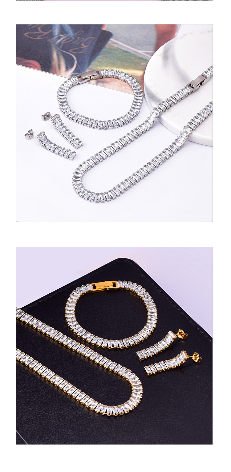 304 Stainless Steel 18K Gold Plated Elegant Plating Inlay Square Artificial Diamond Jewelry Set display picture 5