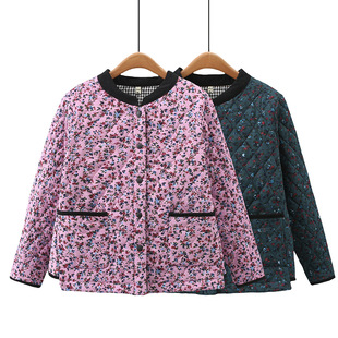 2023 autumn and winter floral cotton-padded coat plus size women's cotton stand collar cotton-padded coat chubby girl cotton-padded jacket retro warm 8223