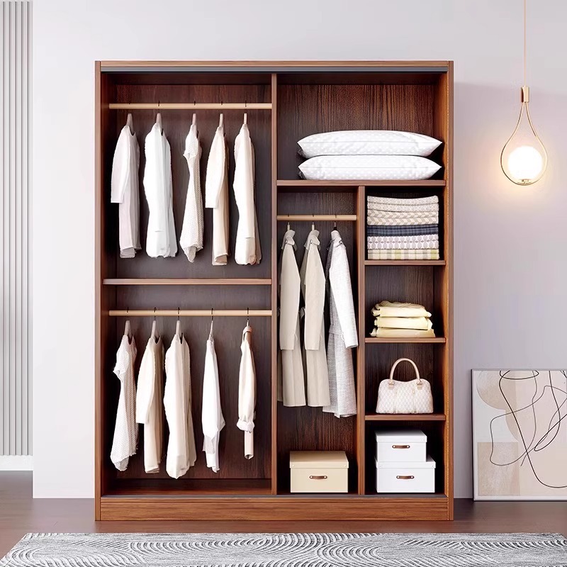 Sliding Door Wardrobe for Home Bedroom Rental Room for Small Apartment Modern Simple Solid Wood Color Cabinet Simple Wardrobe