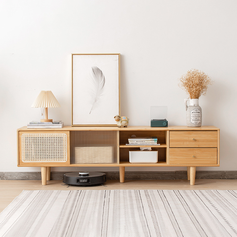 Mueble de TV con puerta corredera de estilo japonés, vidrio de ratán, casa de familia, gabinete audiovisual simple, apartamento pequeño, sala de estar, gabinete de piso, gabinete de almacenamiento, nuevo producto