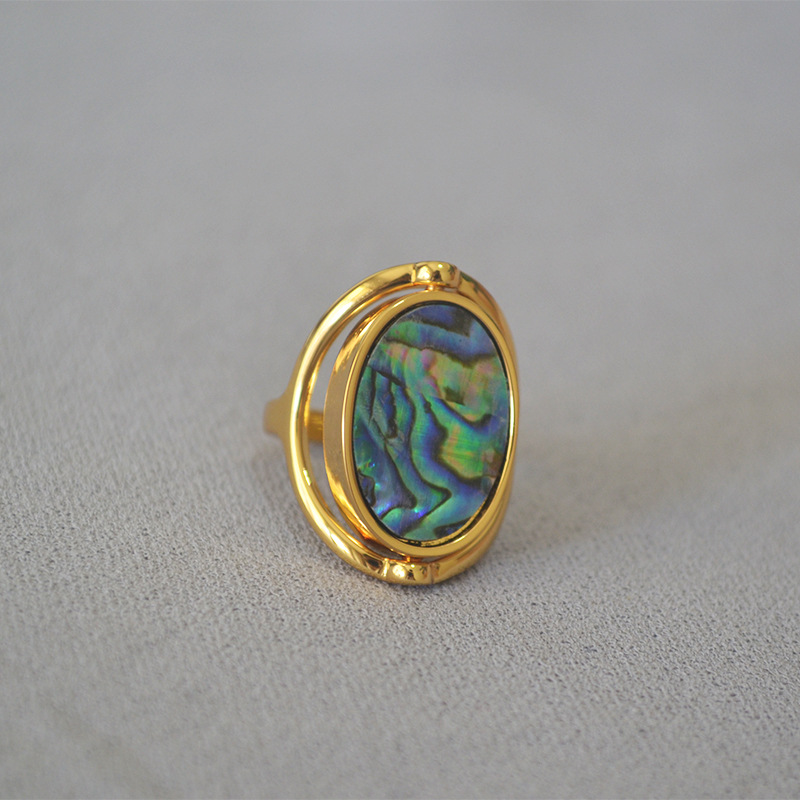 Geometric, Color Block Pattern Women's Gender Plating Design Vintage Style Geometric Color Block Mother Shell Copper Abalone Shell Plating Gold Plated Rings