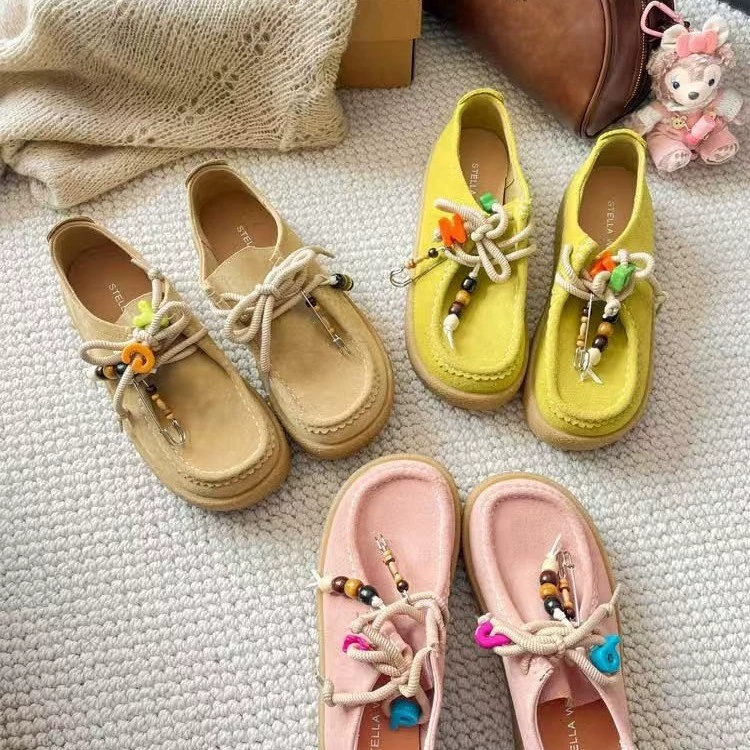 Ретро 2025 Новый весенний дикий маленький шнуровка повседневный глубокий рот одиночные туфли женские кенгуру ручные туфли