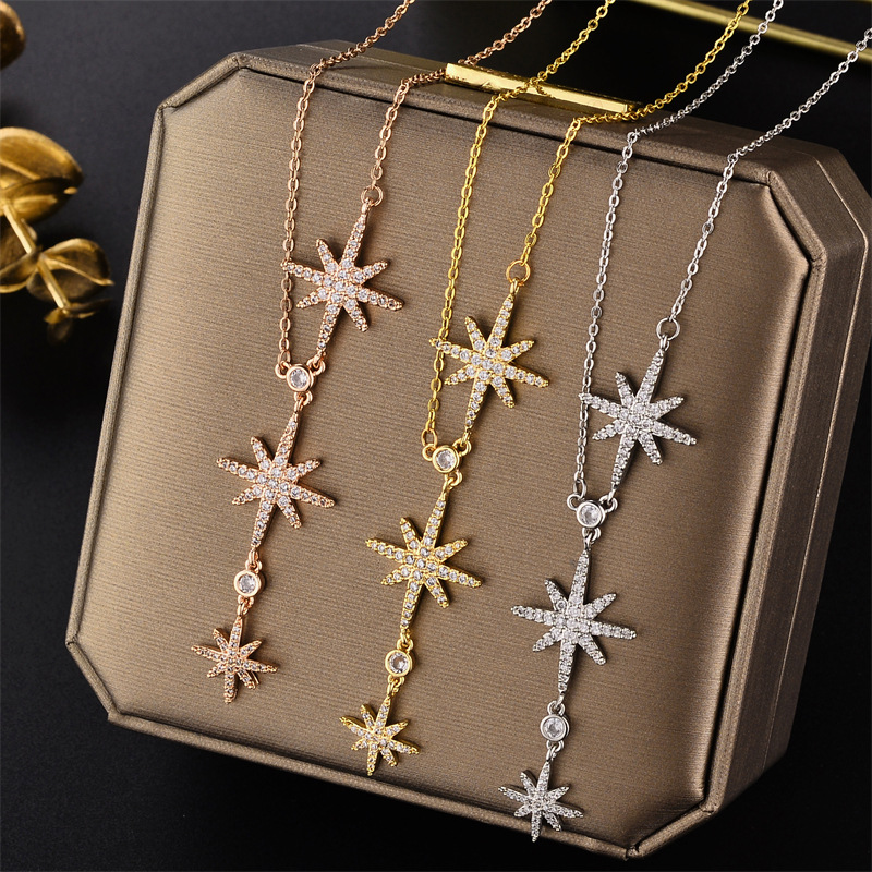 Real Gold Plated Plating Material Copper Pendant Material PVD Coated Real Gold Plated Star Stainless Steel IG Style Basic Waterproof Non Tarnish Necklace