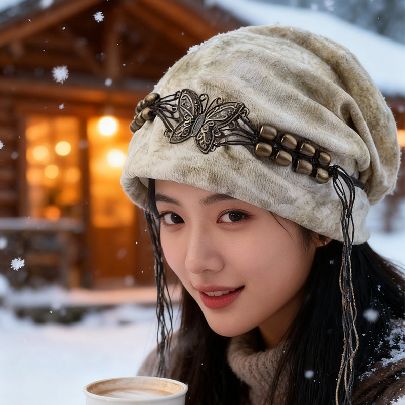 帽子女款蝴蝶堆堆帽高品质废土风护耳帽百搭显脸小甜酷包头冷帽潮|undefined