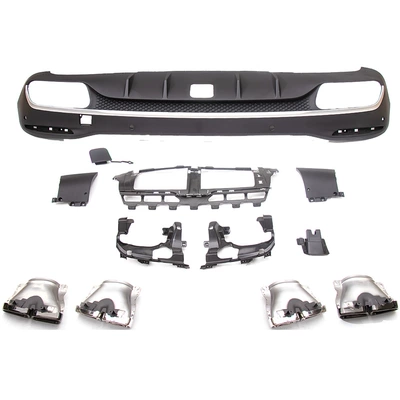 Suitable for Mercedes-Benz (19+) Gle-Class W167 Upgrade to Gle63 Rear Lip and Tailpipe, Factory Direct Sales with Quality Assurance (Fixed wind wing) - with-holes-matte-black-tail-lip-silver-bright-strip-silver-tail-throat-with-ribs