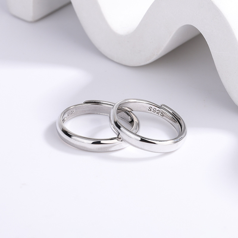 結婚戒指時尚氣質簡約男女手飾可調情侶對戒批發光面疊口情侶戒指