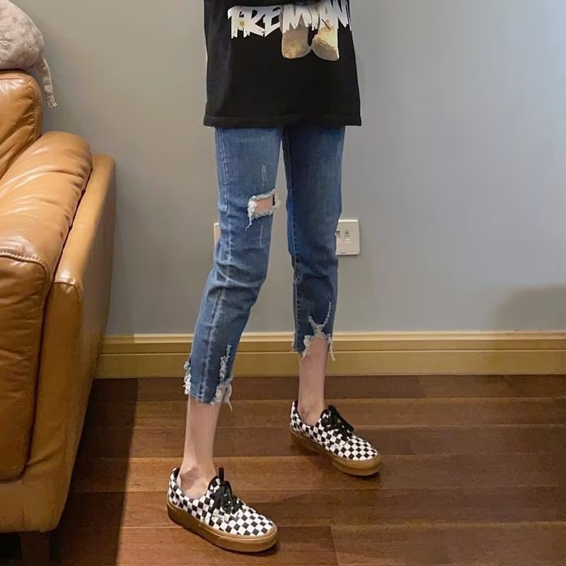 Light Blue Ripped Skinny Jeans for Women, Summer 2026, New Thin Style, High-Waisted, Slimming, Petite Pants