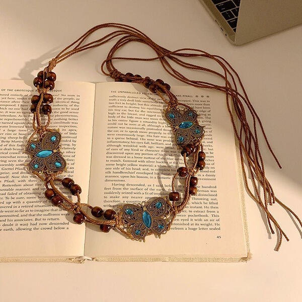 Retro Bohemian Ethnic Style Butterfly Belt for Women, High-End Dress Waist Decoration, Waist Chain Accessories