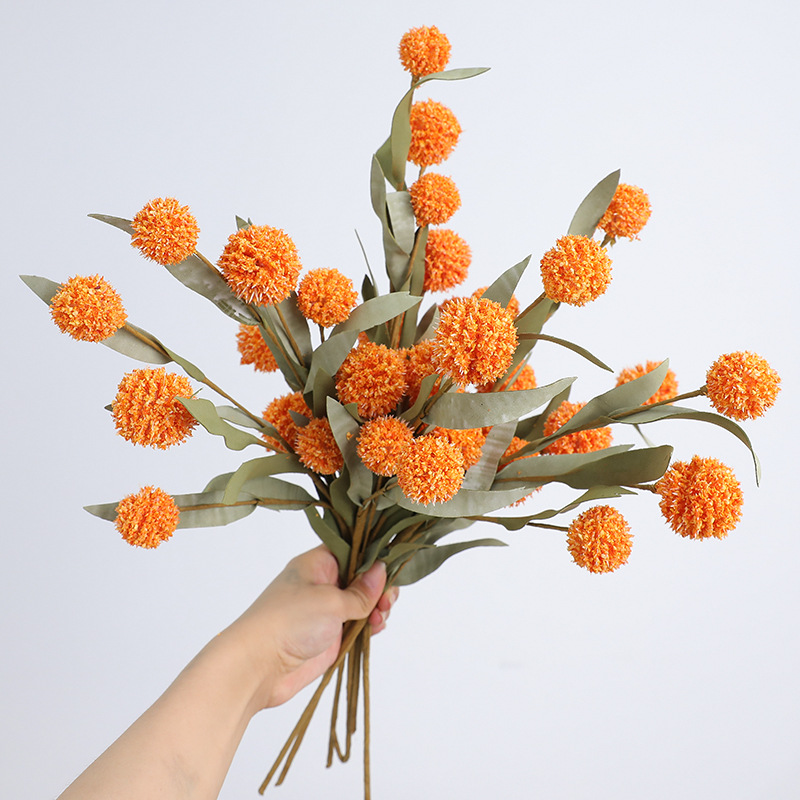 Cross-Border Hot-Selling 6-Piece Gold Ball Table Tennis Chrysanthemum Artificial Flower Home Wedding Decoration Ornaments High-End Wholesale