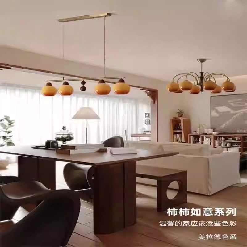 Lámpara de la sala de estar medieval americana retro comedor dormitorio Bauhaus estilo japonés silencio caqui viento sorpresa sala de vidrio lámpara principal