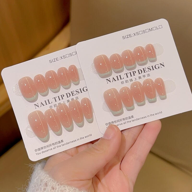 【Low-Key French Mint Green】Ice-Clear Blush Green French Handmade Wearable Nails 450 Styles with Box and Tool Kit 【Low-Key French Mint Green】Ice-Clear Blush Green French Handmade Wearable Nails 450 Styles with Box and Tool Kit
