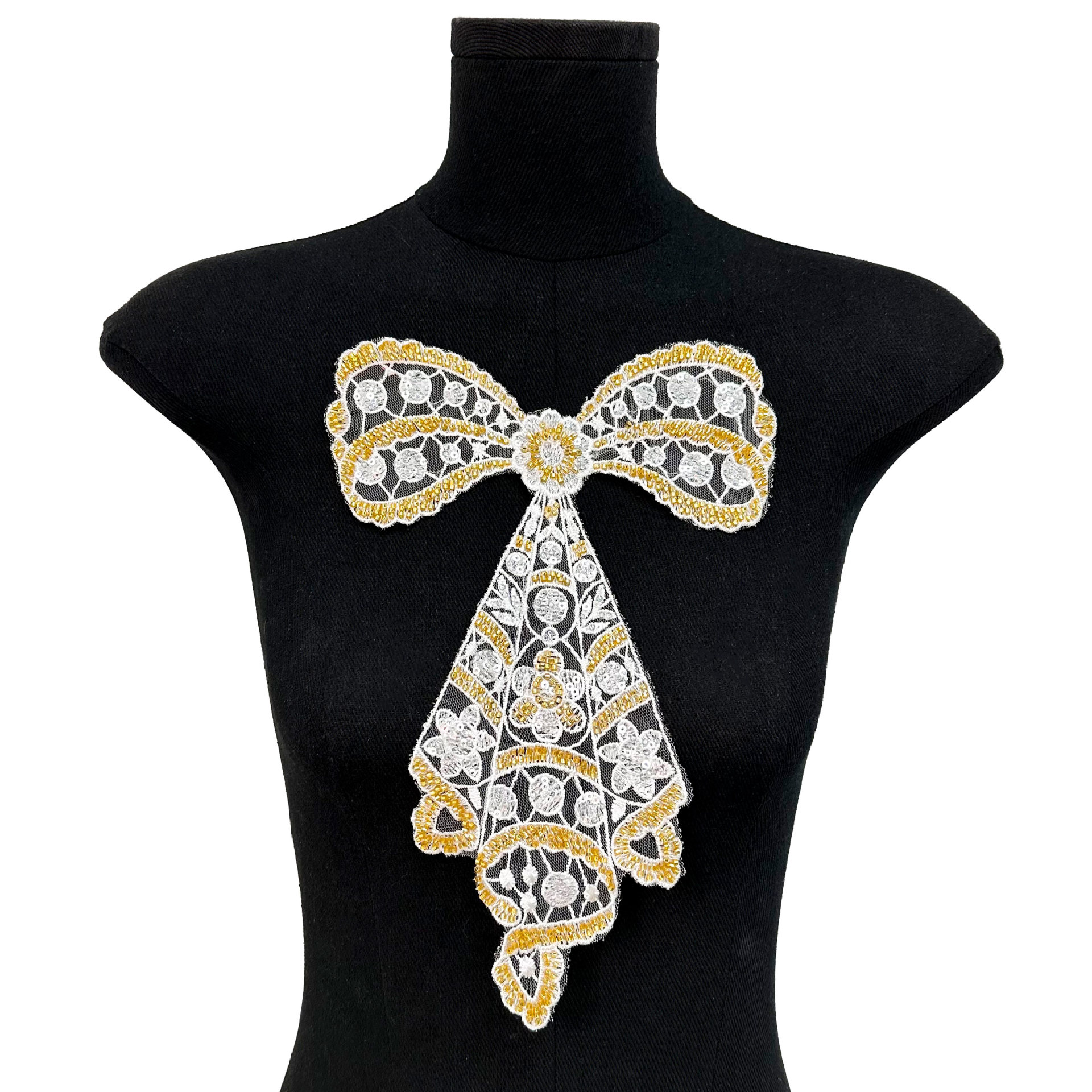 Dorado retro bordado arco sequilla encaje DIY moda vestido de boda vestido vestido vestido de mujer chaqueta de ropa infantil flores pectoral