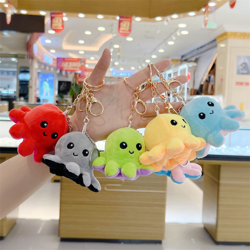 翻轉表情章魚公仔掛件跨境外貿八爪魚毛絨玩具章魚哥玩偶鑰匙扣批