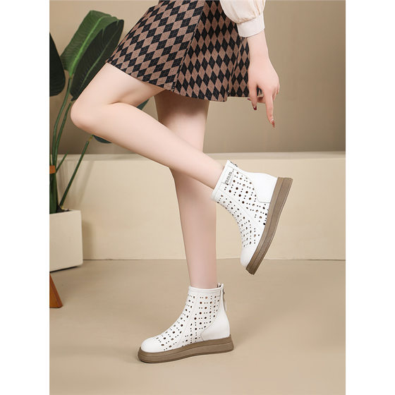 Genuine Leather Hollow Martin Boots Women's 2025 New Summer Thin Women's Boots Breathable Hole Sandals Soft Bottom plus size Ankle Boots