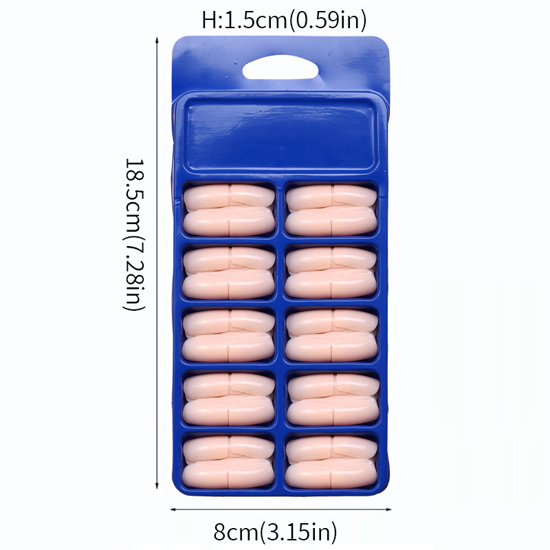 120 piezas de uñas falsas de color sólido desnudas cuadradas cortas desmontables de uñas en una caja azul