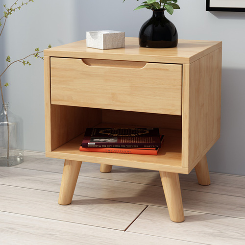 Solid Wood Nordic Bedside Table Simple Minimalist Bedside Small Cabinet Bedroom Rubber Wood Integrated Storage Cabinet Storage Cabinet