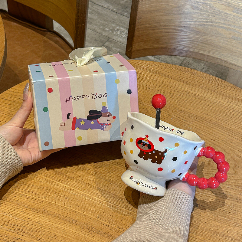 ins风波点 小狗马克杯高颜值女生杯子陶瓷情侣水杯可爱儿童早餐杯|undefined