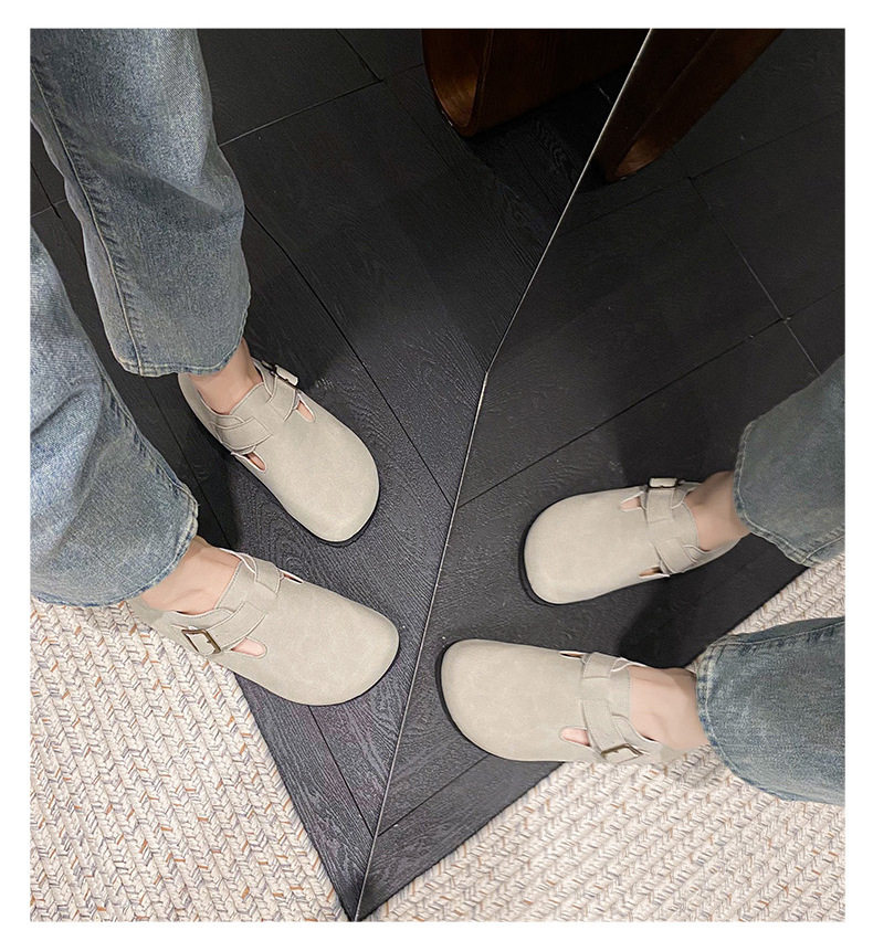 Dép sandal nữ bít mũi da thật quai khóa đế dày kiểu Birkenstock — 261 Màu nâu sẫm (toàn bộ), 261 Xám (toàn bộ), 261 kaki (toàn bộ băng đảng), 265 kaki (nửa kéo) chi tiết 13