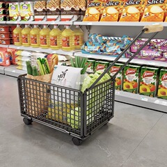 スーパーの買い物かごは滑車付きでかごを購入します。