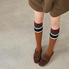 ins韩国东大门春秋款拼色条纹撞色小腿袜及膝袜女学院风基础百搭