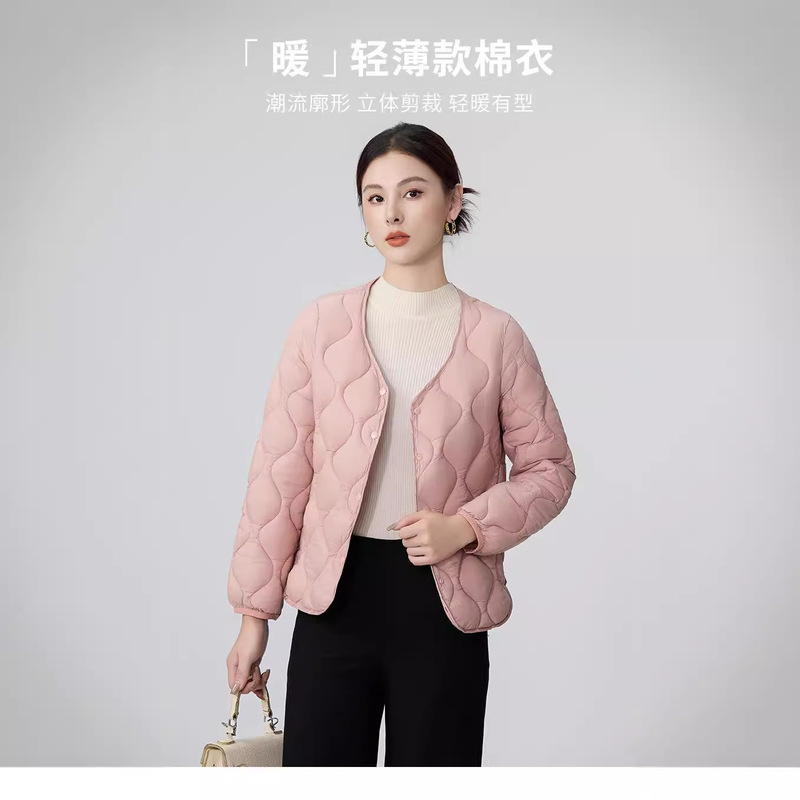 Liner Short Autumn and Winter Cotton Clothes Home Outdoor New Light Down Cotton Coat Mother Warm Collarless Coat Slim Fit