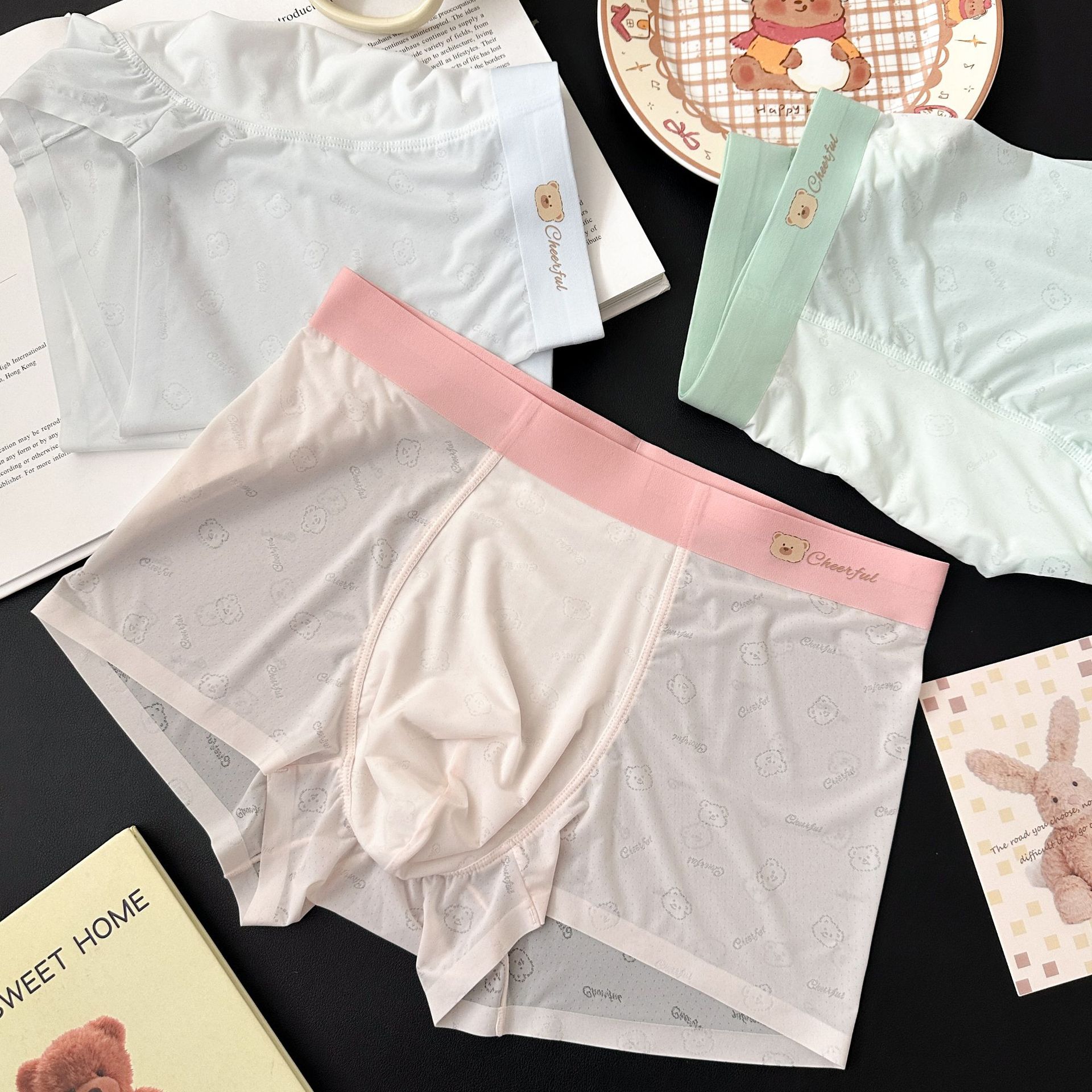 M25001 Couple Pants Men's Bear Style Cool Paradise Nude Ice Silk Breathable Antibacterial Bottom Crotch Cute Men's Underwear