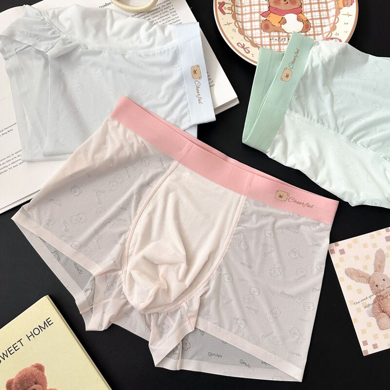M25001 Couple Pants Men's Bear Style Cool Paradise Nude Ice Silk Breathable Antibacterial Bottom Crotch Cute Men's Underwear