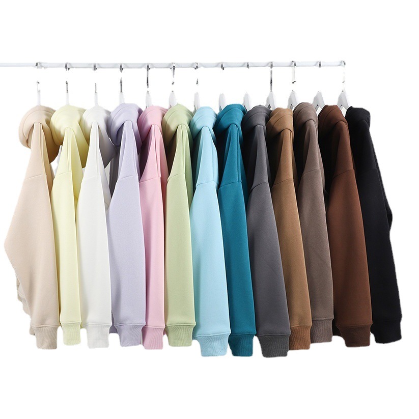 430g invierno engrosado forrado de lana fuera del hombro suave glutinoso con capucha suéter de los hombres y las mujeres del mismo color sólido suelto pesado Sudadera con capucha