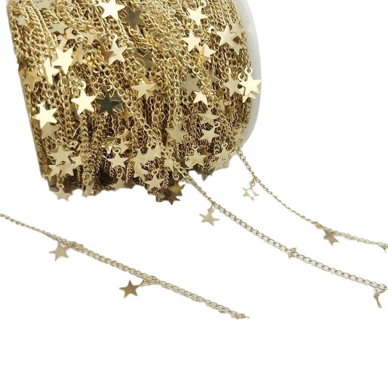 Accesorios DIY, cadena de cobre hecha a mano con estrella de cinco puntas que conserva el color, horquilla para el cabello, materiales para ropa, cadena de metal al por mayor