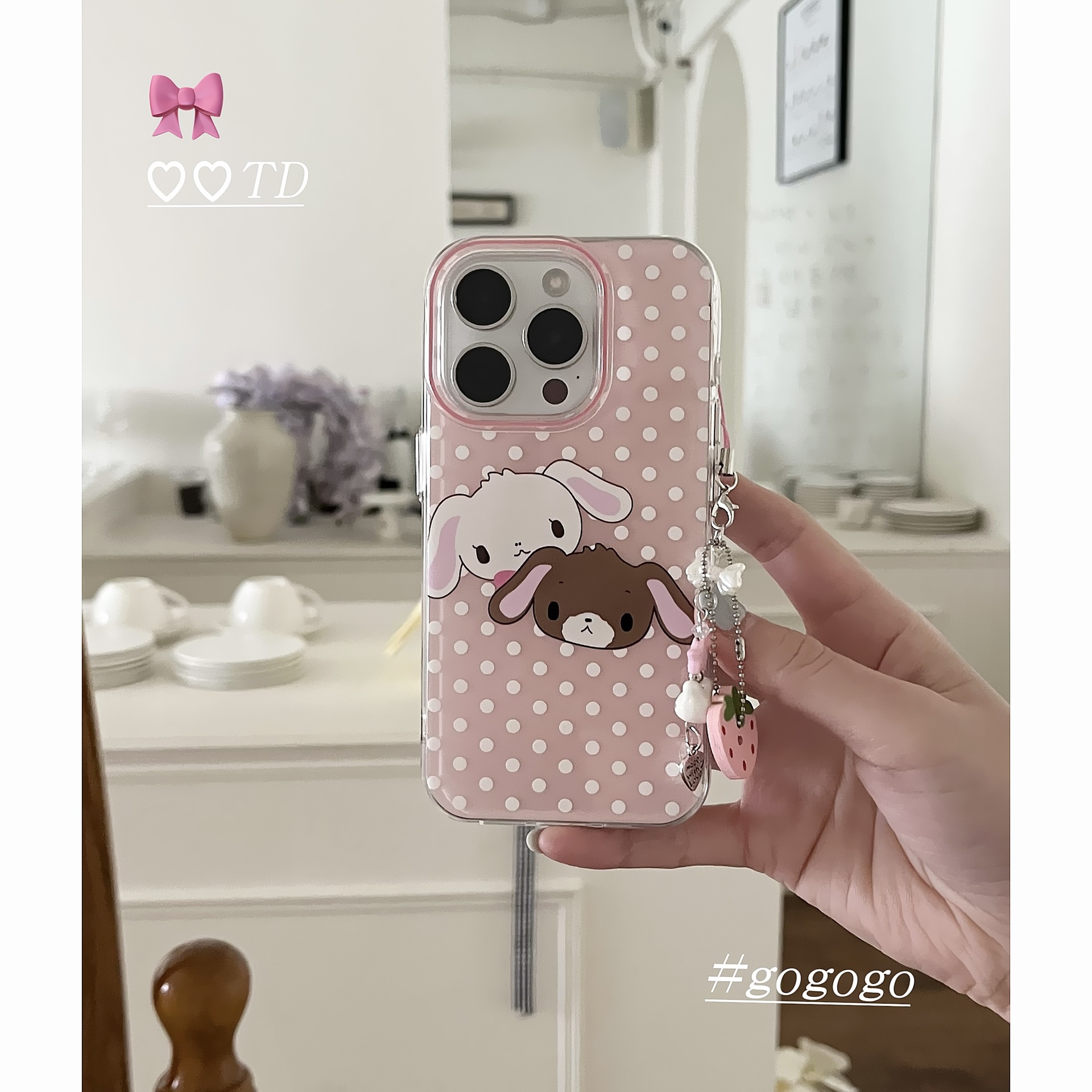 Conejito lindo de lunares de dibujos animados para Apple 16ProMax funda para teléfono móvil 15Pro niña 14/13 nuevo 15Pm