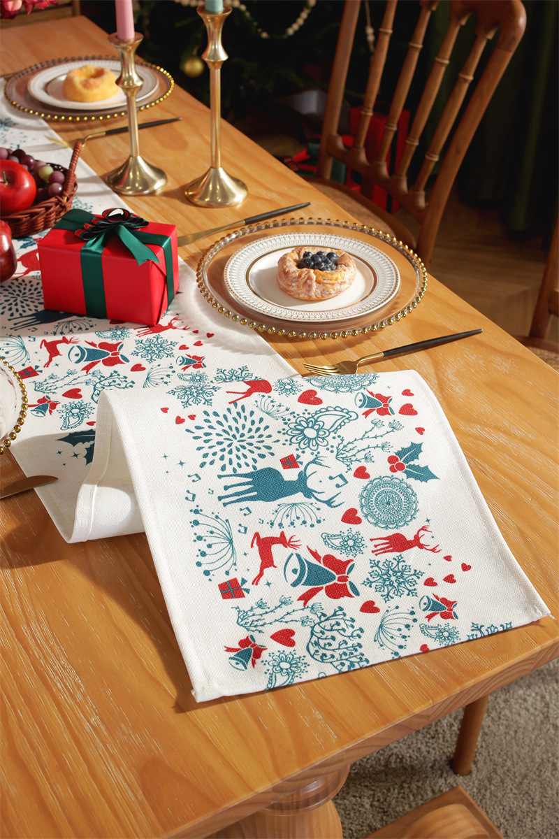 Runner da tavola natalizio stampato in policotone albero di Natale fiocco di neve tovaglietta tovagliolo tovaglia decorativa_voghion.com