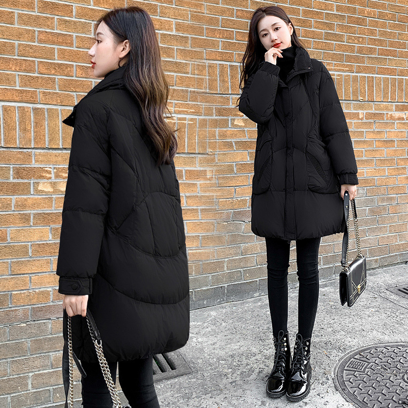 2025 winter new women's stand-up collar down jacket for women's mid-length fashion white duck down black makes them look slim and thick